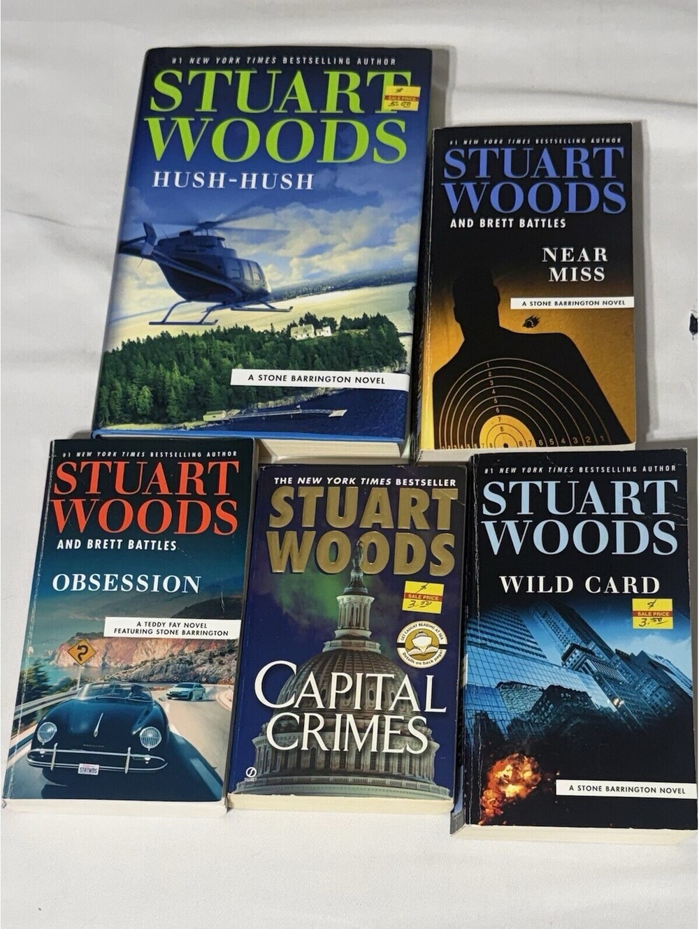 Stuart Woods Lot of 5 Books; Hush Hush (HC), Near Miss, Obsession, Capital Crime